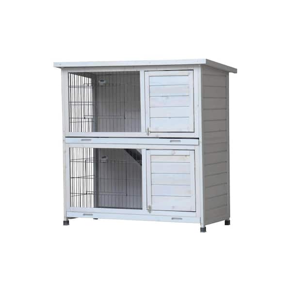 Rabbit Hutch Outdoor, 2-Story Rabbit Cage Indoor with Run, Bunny Cage for Small Animal