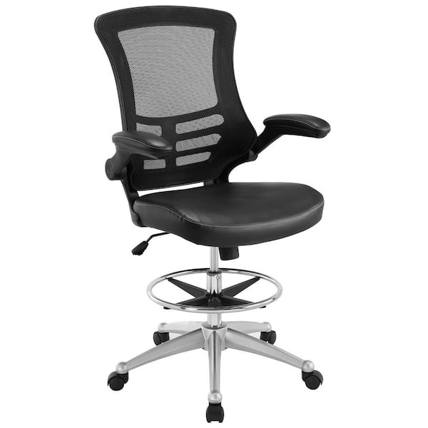 MODWAY Attainment 26.5 in. Width Big and Tall Black Vinyl Drafting Chair with Swivel Seat