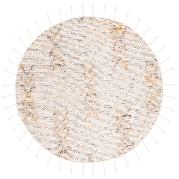 Natura 6 ft. x 6 ft. Ivory/Orange Chevron Striped Round Area Rug