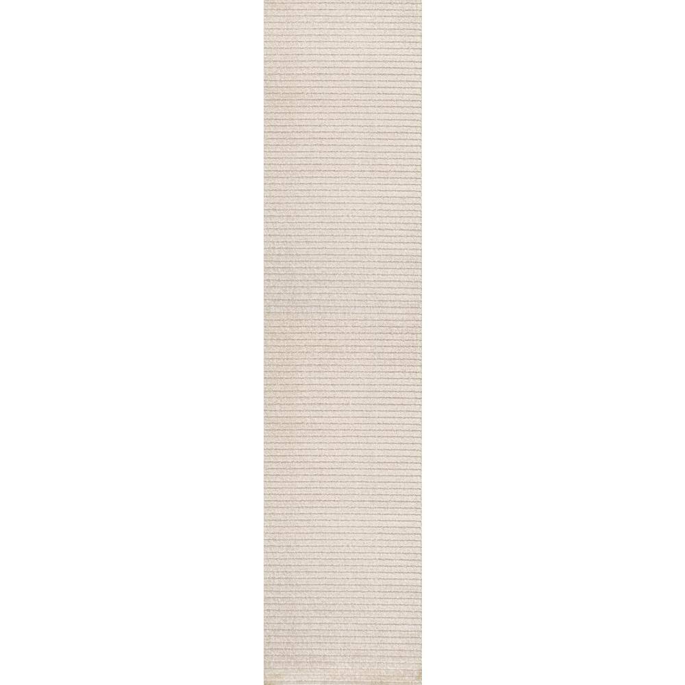 Ivory Cream Striped Synthetic Reversible Runner Rug 2' x 8'