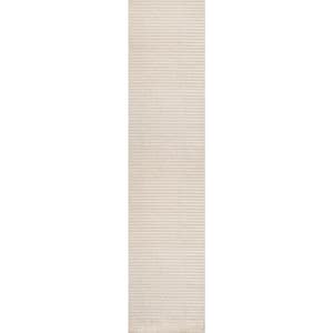 Aarhus High-Low Minimalist Scandi Striped Ivory/Cream 2 ft. x 8 ft. Indoor/Outdoor Runner Rug