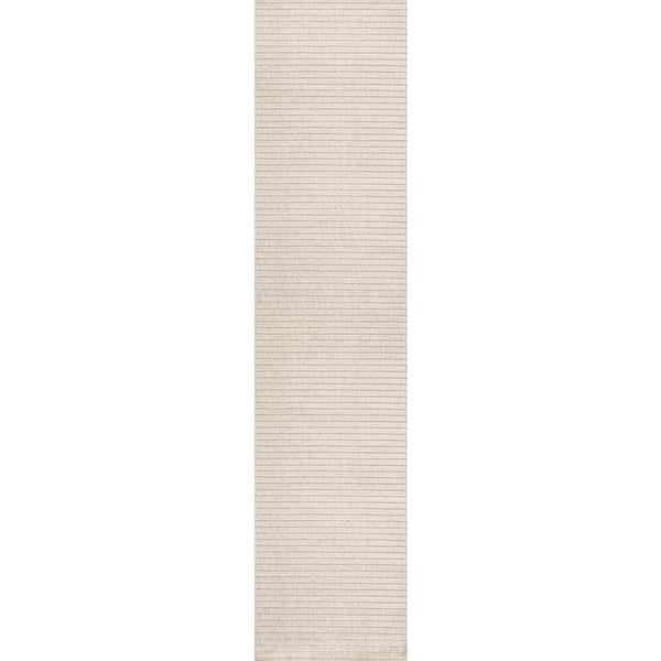 Aarhus High-Low Minimalist Scandi Striped Ivory/Cream 2 ft. x 8 ft. Indoor/Outdoor Runner Rug