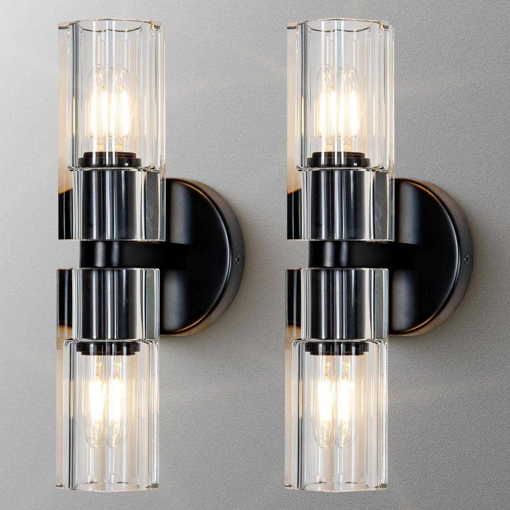 13 in. 2 Light Black Wall Sconce with K9 Crystal Lampshade, Luxury Wall Light for Bedroom, Dining Room, Set of 2 price history on PriceWatchPro