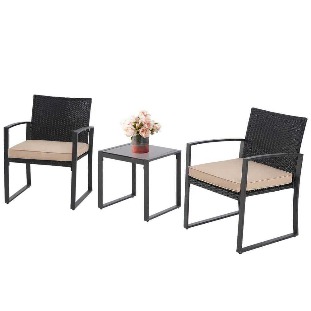 Suncrown 3-Piece Wicker Outdoor Bistro Set with Brown Cushion HD ...