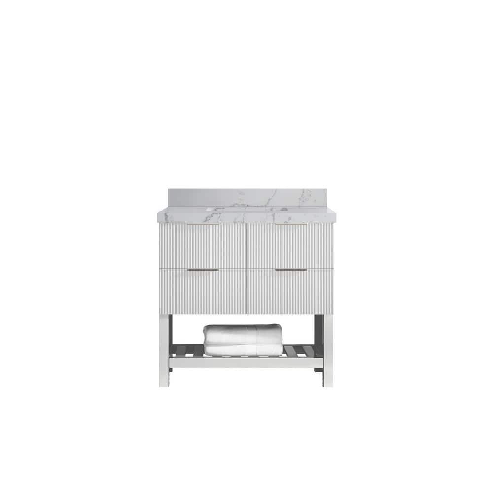 Catalina 36 in. W x 22 in. D x 36 in. H Single Sink Bath Vanity Center in White with 2 in. Venatino Quartz Top price history on PriceWatchPro