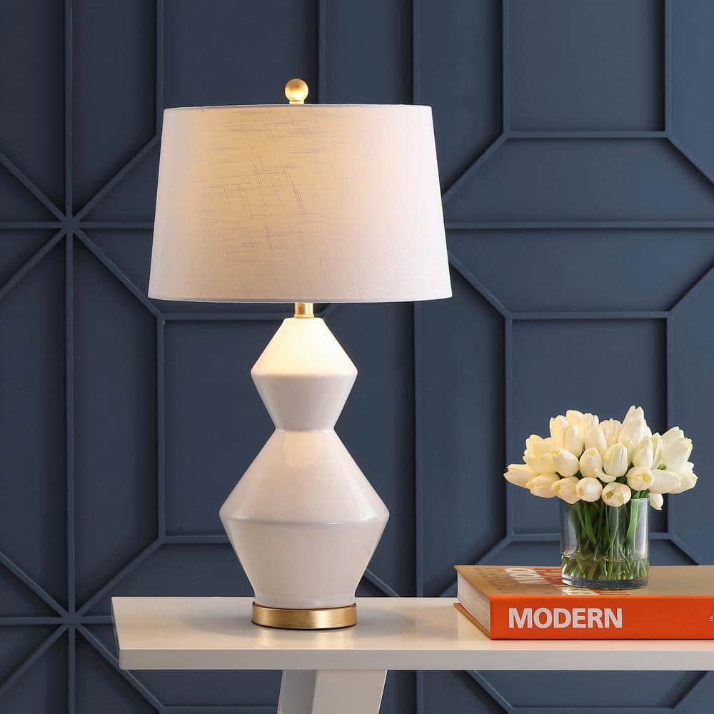 White and Gold Geometric Ceramic LED Table Lamp