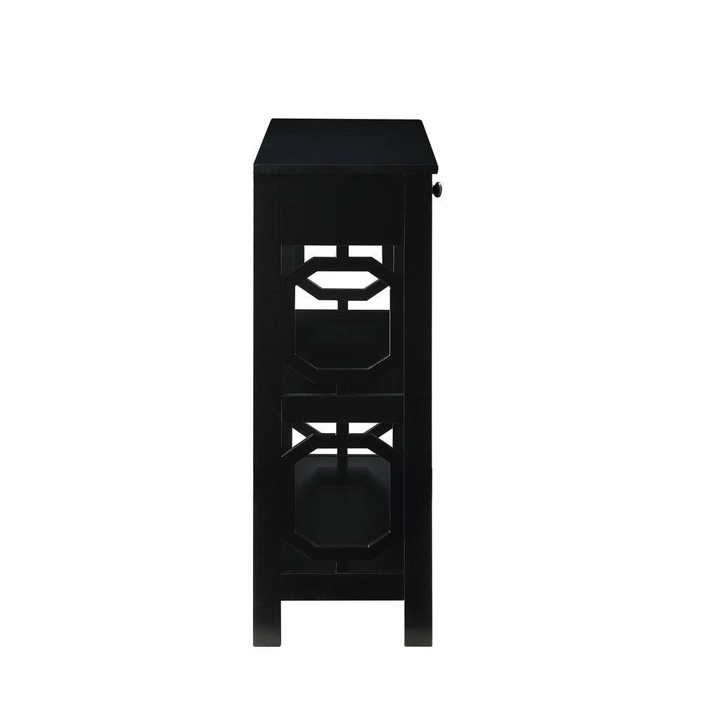 Omega Black Wood Console Table with Storage and Geometric Design