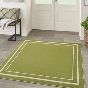 Essentials Green Ivory 5 ft. x 5 ft. Square Solid Contemporary Indoor/Outdoor Area Rug