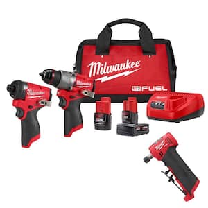 M12 FUEL 12-Volt Li-Ion Brushless Cordless Hammer Drill/Impact Driver Combo Kit (2-Tool) w/M12 Right Angle Die Grinder