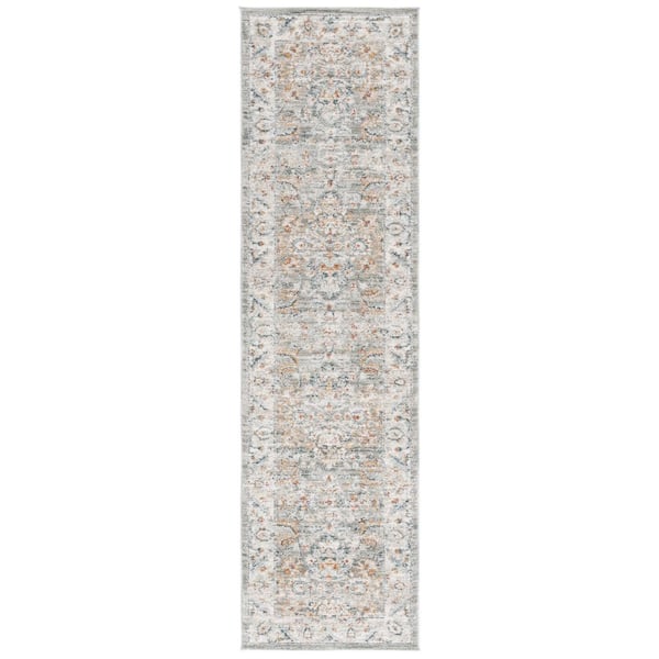 SAFAVIEH Avalon Gray/Light Blue 2 ft. x 8 ft. Ornate Distressed Border Runner Rug