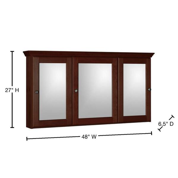Ultraline 36 in. W x 27 in. H x 6-1/2 in. D Framed Tri-View Surface-Mount Bathroom Medicine Cabinet in Natural Alder