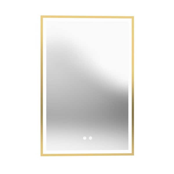 Brilliance 24 in. W x 36 in. H Rectangular Frameless Light-up Wall Mounted Bathroom Vanity Mirror in Brushed Brass