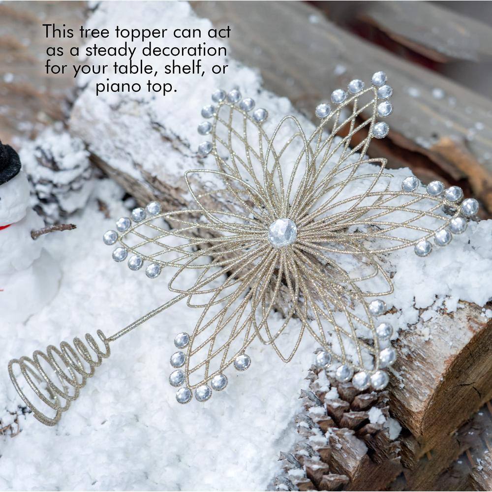Gold Glitter Metal Flower Tree Topper with Silver Gems