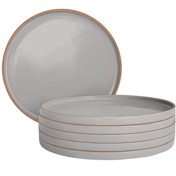 10.5 in. Gray Ceramic Flat Dinner Plates, Microwave, Oven, and Dishwasher Safe, Scratch Resistant ( Set of 6 )