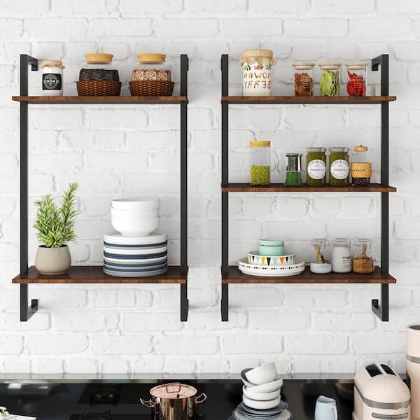 24.02 in. W x 11.81 in. D Brown Wood Decorative Wall Shelf