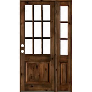 56 in. x 96 in. Alder 2 Panel Right-Hand/Inswing Clear Glass Provincial Stain Wood Prehung Front Door w/Right Sidelite