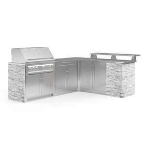Signature Series 104.21 in. x 34.6 in. x 45.65 in. Liquid Propane Outdoor Kitchen 8-Piece SS Cabinet Set with Grill