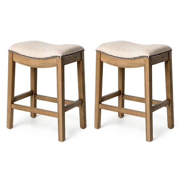 MAVEN LANE 25.7 in. in Natural/Cream Wood Frame Bar Stool with Fabric