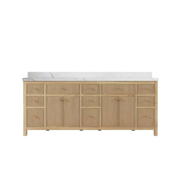 Sonoma Teak 84 in. W x 22 in. D x 36 in. H Double Sink Bath Vanity in Light Teak with 2 in. Calcutta Laza Qt. Top