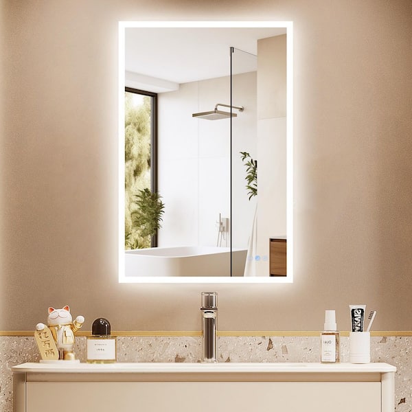 20 in. W x 30 in. H Rectangular Frameless LED Anti-Fog Tempered Glass Dimmable Wall Bathroom Vanity Mirror with Edge-lit