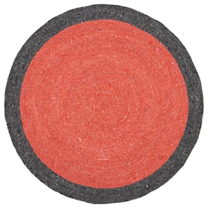 Braided Red Black 3 ft. x 3 ft. Abstract Border Round Area Rug