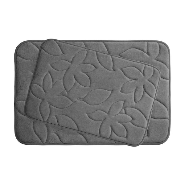 BounceComfort Blowing Leaves 17 in. x 24 in./ 20 in. x 34 in. 2-Piece Memory Foam Bath Mat Set in Dark Gray