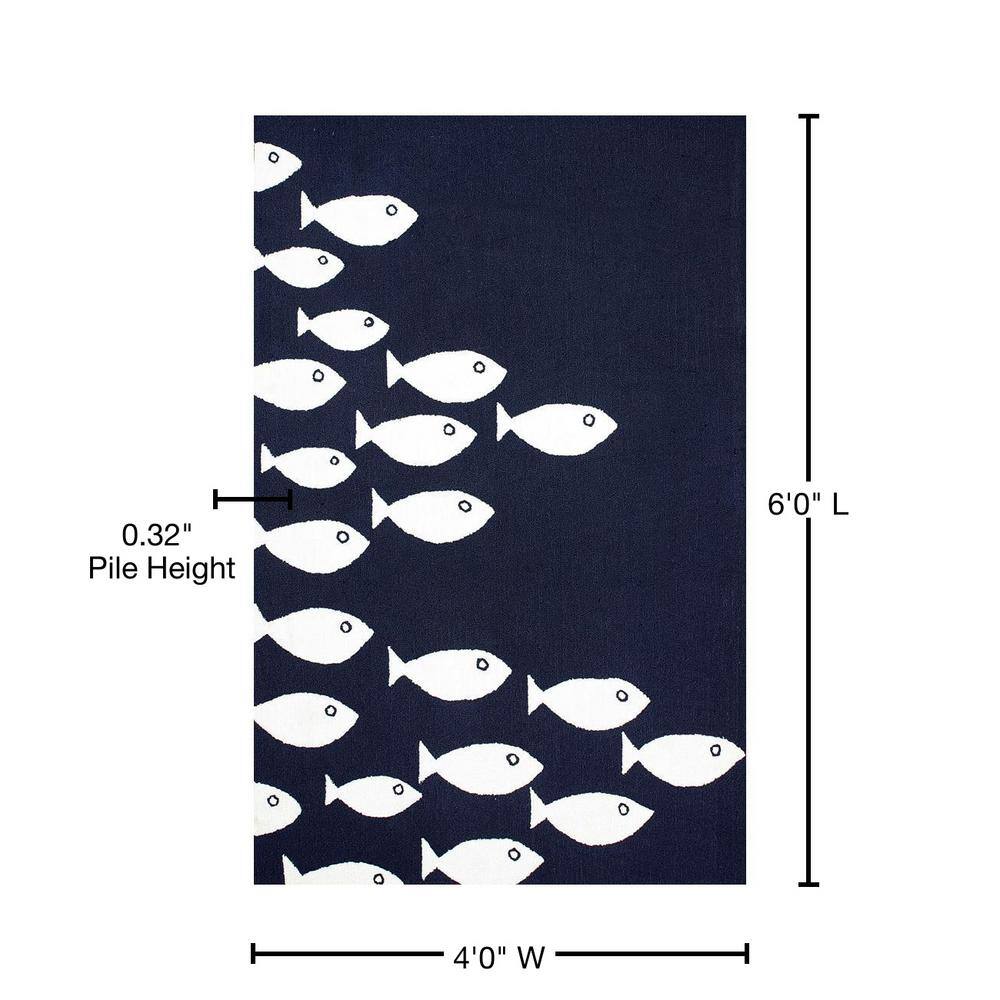 Navy and White Fish Pattern Indoor/Outdoor Rug