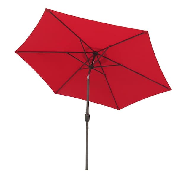 CASAINC 9 ft. Brown Steel Pole Market Outdoor Patio Umbrella in Red
