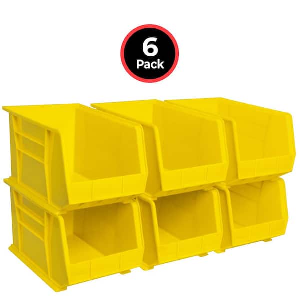 30260 Plastic Stackable Shelf Bins/ Storage Totes, 18 in. x 11 in. x 10 in. Yellow, (6-Pack)