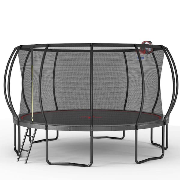 Tenleaf 14 ft. Black Red Round Pumpkin Trampoline with Basketball