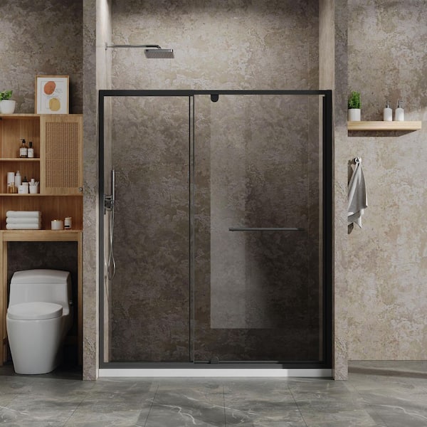 56 in.-60 in. W x 72 in. H Pivot Framed Shower Door in Black with 1/4 in. Clear Tempered Glass, Stainless Steel Handle