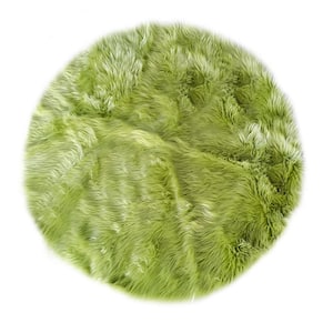 Faux Sheepskin Fur Green 10 ft. x 10 ft. Cozy Rugs Round Area Rug