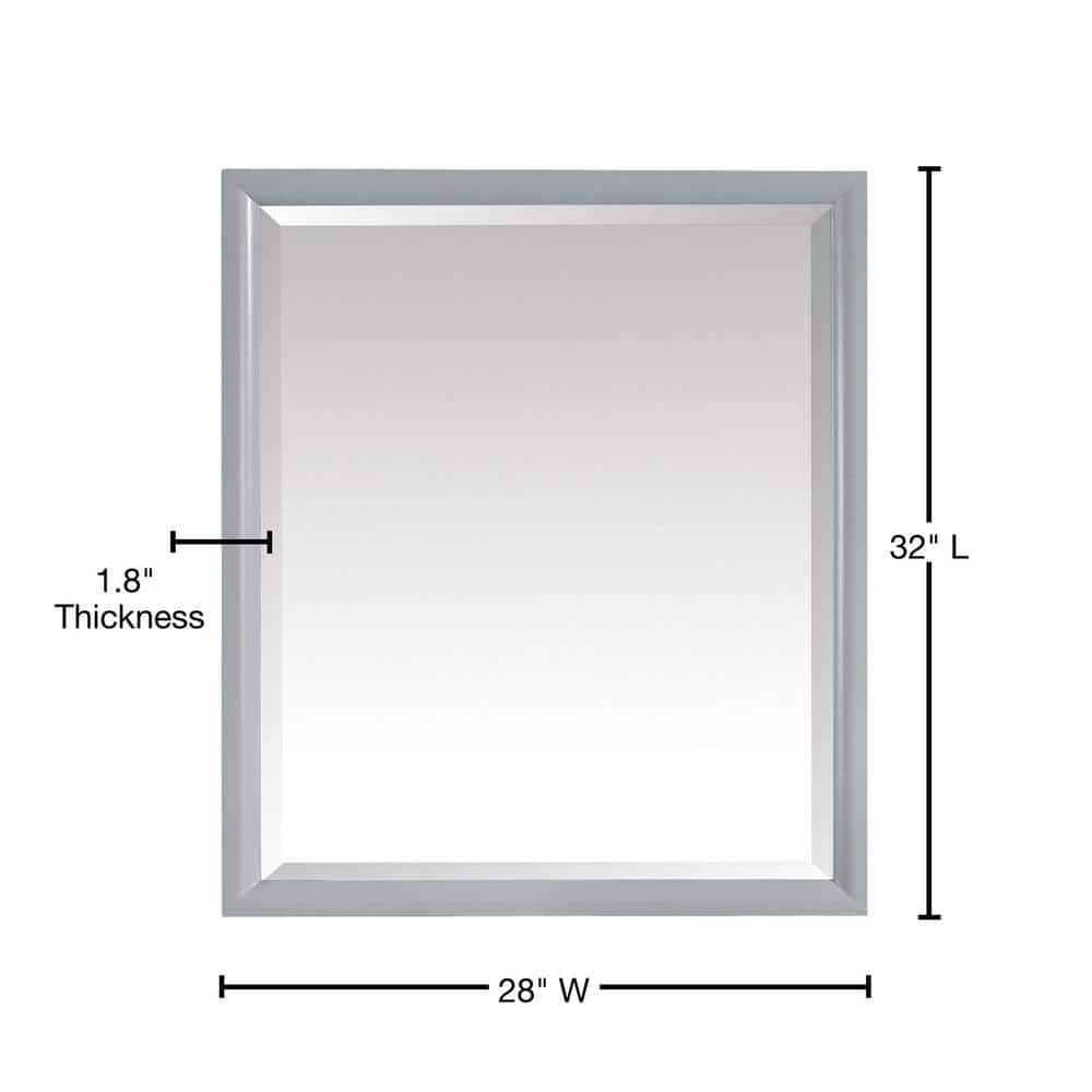 Modern Rectangular Wood Vanity Mirror in Dove Gray, 28" x 32"