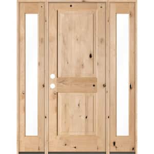 58 in. x 80 in. Rustic Unfinished Knotty Alder Square-Top Wood Right-Hand Full Sidelites Clear Glass Prehung Front Door