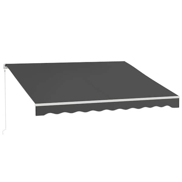 Outsunny 12 ft. x 10 ft. Polyester Retractable Electric Awning with Remote Controller Manual Crank Handle for Deck Dark Gray