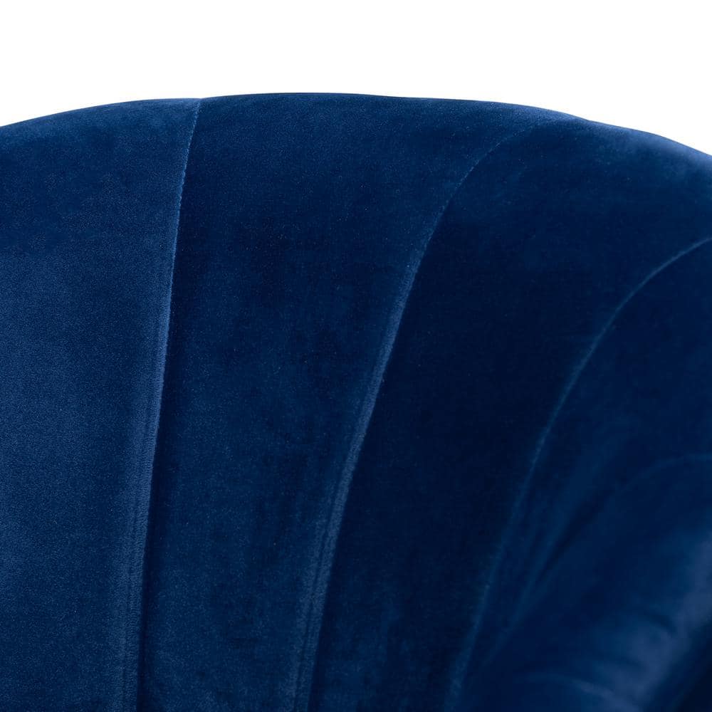 Royal Blue Velvet Barrel Swivel Accent Chair with Brushed Gold Base