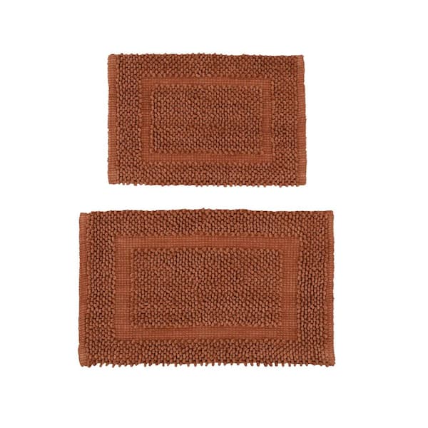 Jean Pierre NEW YORK Sophie Border Orange 20 in. x 32 in. Cotton Plush 2- Piece Bathmat Set