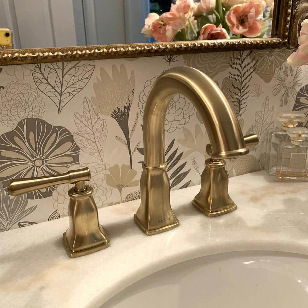 Aurora Champagne Gold Brass Widespread Bathroom Faucet