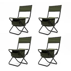 4-Piece Green Metal Outdoor Folding Lawn Chair with Storage