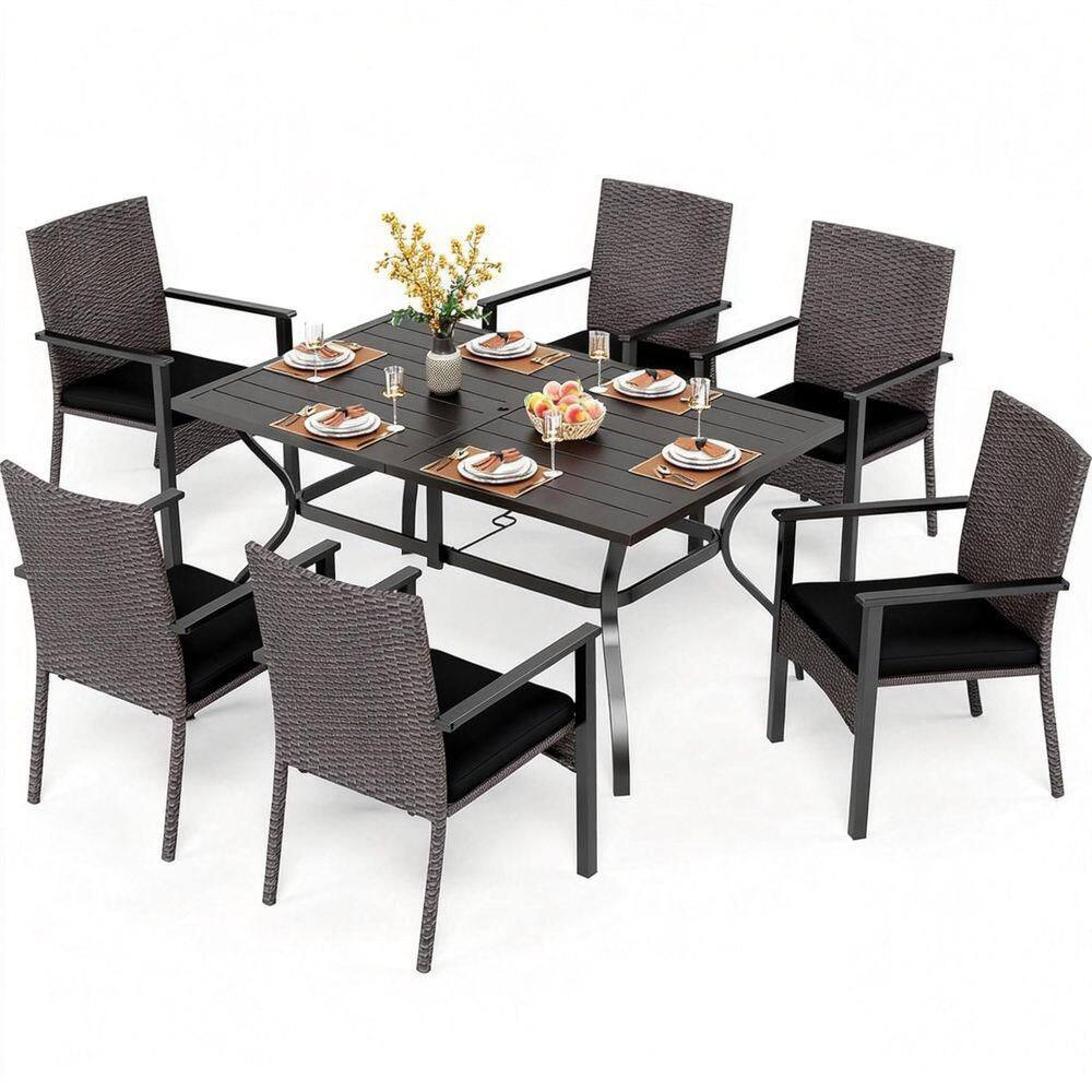 HDPE 7-Piece Outdoor Dining Set with a Rectangular Table and 6 Textilene Chairs Black price history on PriceWatchPro