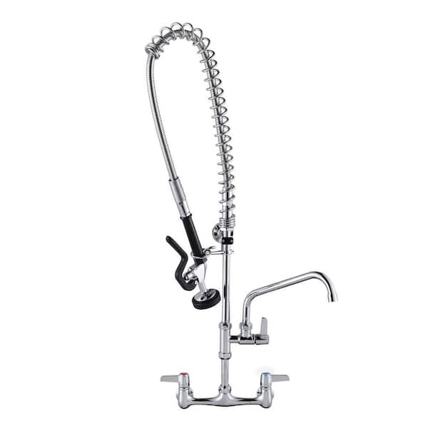 ARCORA Commercial Triple Handle Wall Mount 36 in. Pull Down Sprayer Kitchen Faucet with Pre-Rinse Sprayer Solid Brass in Chrome