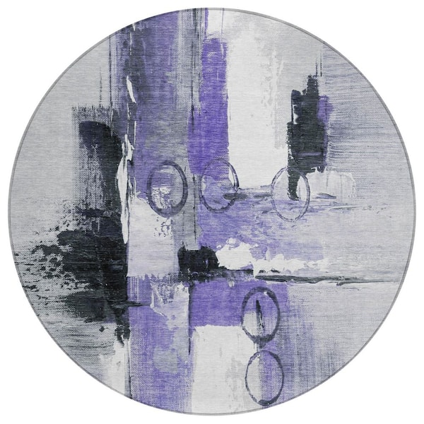 Chantille Machine Washable Indoor/Outdoor Abstract ACN2751 Purple 8 ft. x 8 ft. Round Rug