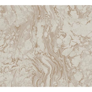 Ronald Redding Taupe Polished Marble Paper Unpasted Matte Wallpaper (27 in. x 27 ft.)