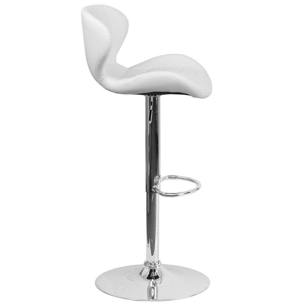 Curvaceous White Vinyl and Chrome Adjustable Saddle Barstool
