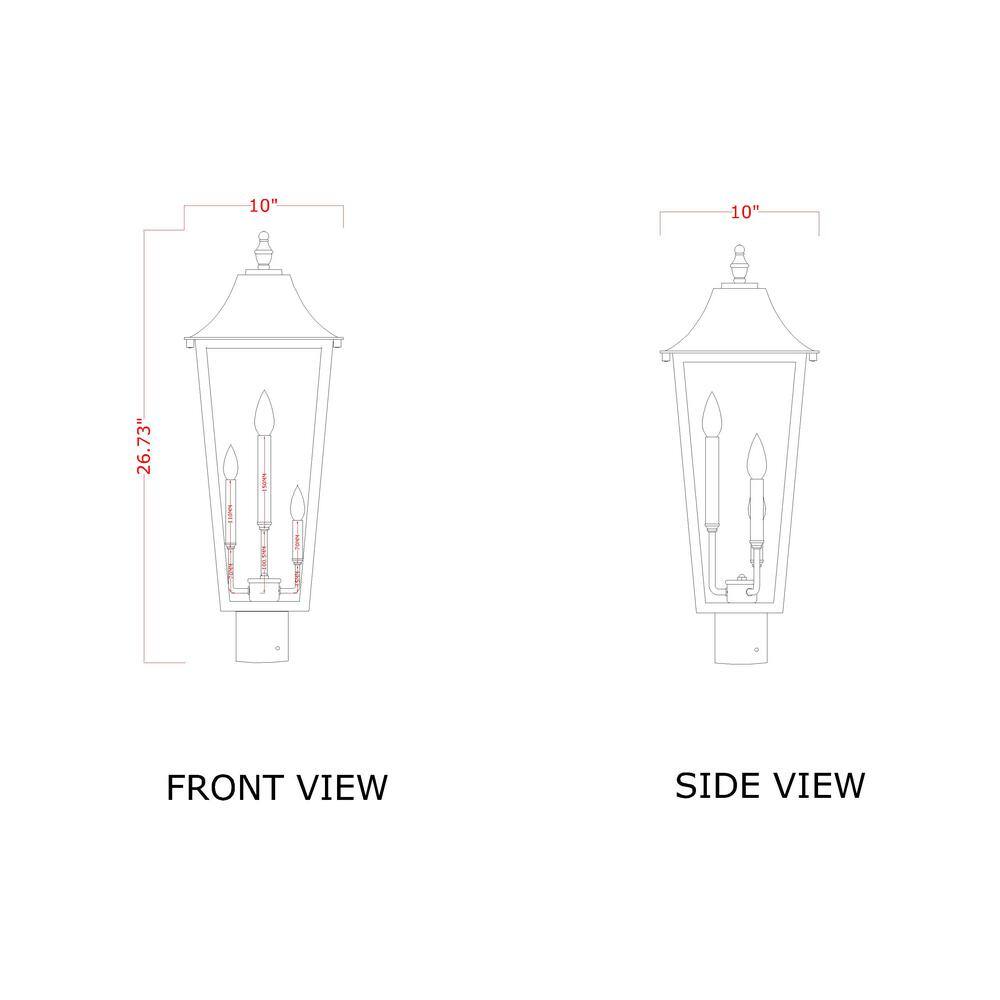 Black 3-Light Outdoor Post Mount Fixture with Clear Glass