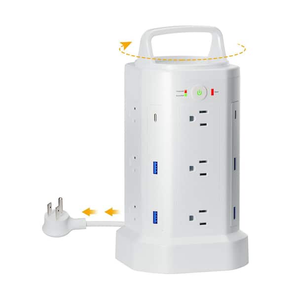 Vrbgify 6.5 ft. Extension Cord 12-Outlet AC Widely Spaced 2100 Joules Surge Protector with 4 USB-A and 2 USB-C Charger