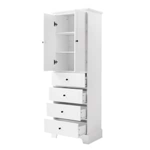 23.60 in. W x 15.70 in. D x 68.10 in. H White Storage Linen Cabinet with 2-Doors, 4-Drawers and Adjustable Shelf