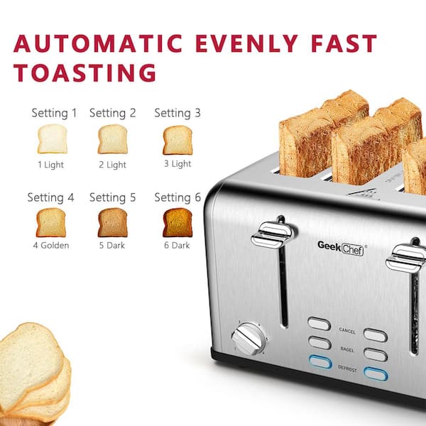 Elexnux 1650-Watt Stainless Steel Extra-Wide Slot Toaster with Dual Control  Panels 6-Toasting Bread Shade Settings Auto Pop-Up GBK-4B1 - The Home Depot