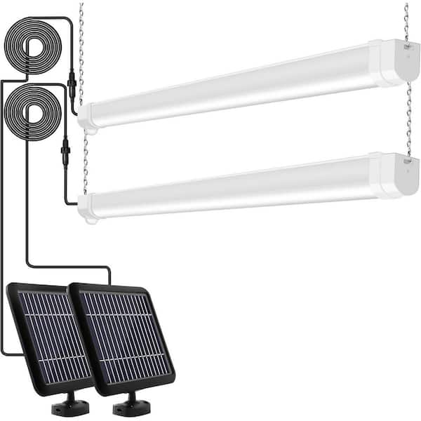 Solar Powered 3FT 17W Shop Light with Motion Sensor IP65 Waterproof Outdoor for Garage Barn House 2-Pack