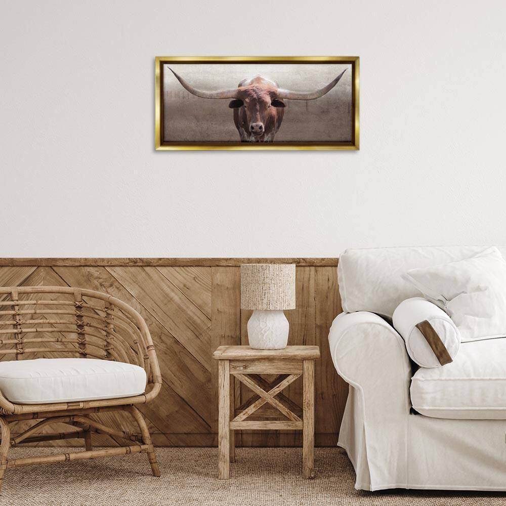 Rustic Western Longhorn by Carol Robinson Gold Floater Frame Animal Graphic Art Print 11 in. x 25 in. price history on PriceWatchPro